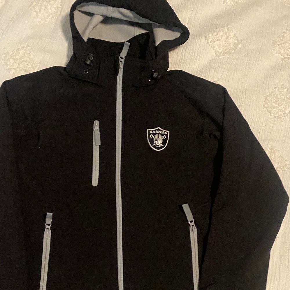 Raiders Black Hooded Softshell Jacket with Gray Trim